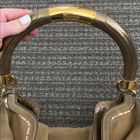 Suede and Leather Gucci Bag w/Metal Handle - Picture 8 of 8
